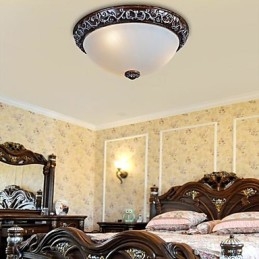 Flush Mount Light Glass Resin Silver Carving European Classic