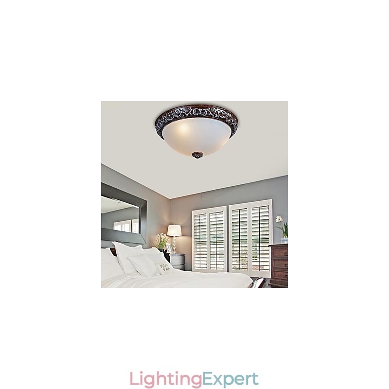 Flush Mount Light Glass Resin Silver Carving European Classic