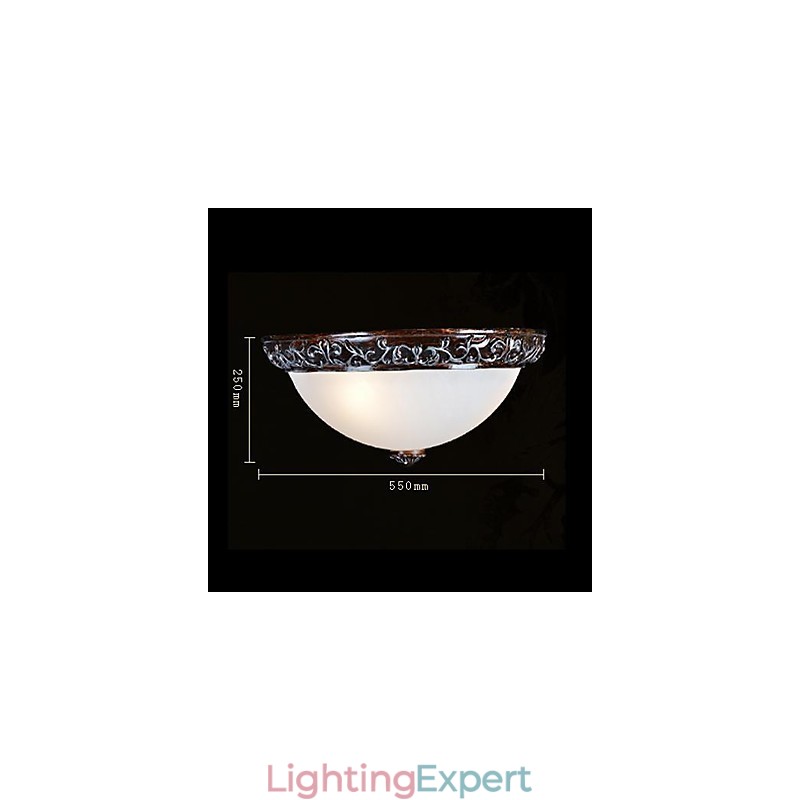 Flush Mount Light Glass Resin Silver Carving European Classic