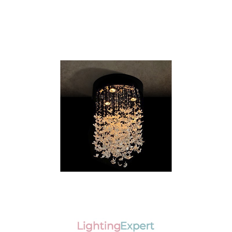 Modern Semi Flush Mount with 3 Lights Butterfly Featured Shade