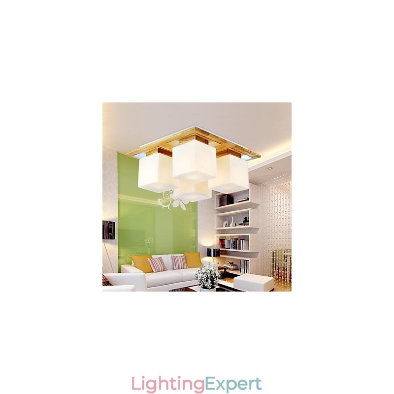 Oak Ceiling Lamp Four Lights Oak and Glass 220~240V (HY9024)