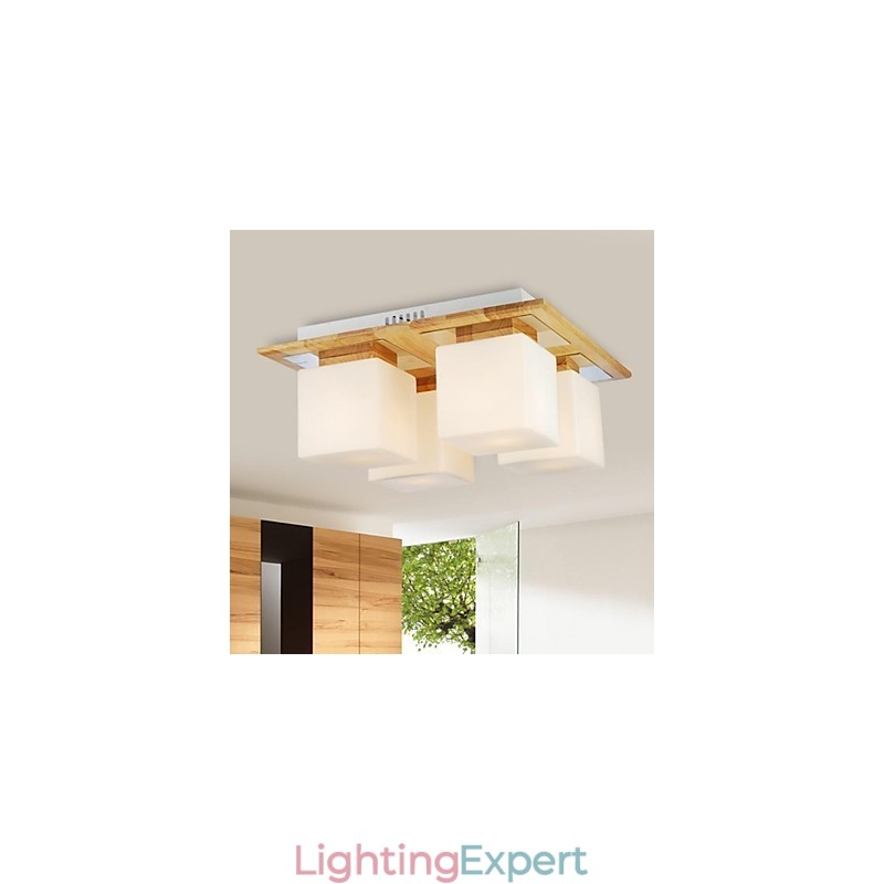 Oak Ceiling Lamp Four Lights Oak and Glass 220~240V (HY9024)