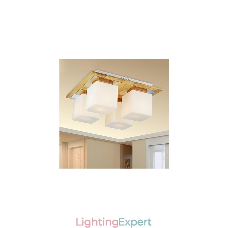 Oak Ceiling Lamp Four Lights Oak and Glass 220~240V (HY9024)