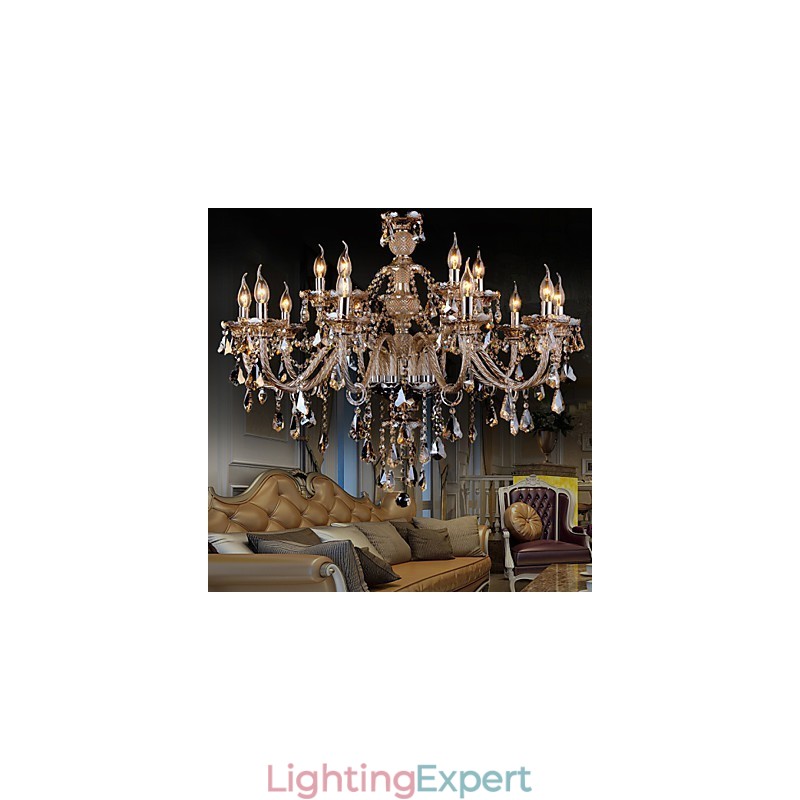 Chandelier Crystal Cognac Color Luxury Modern 2 Tiers Living 15 Lights