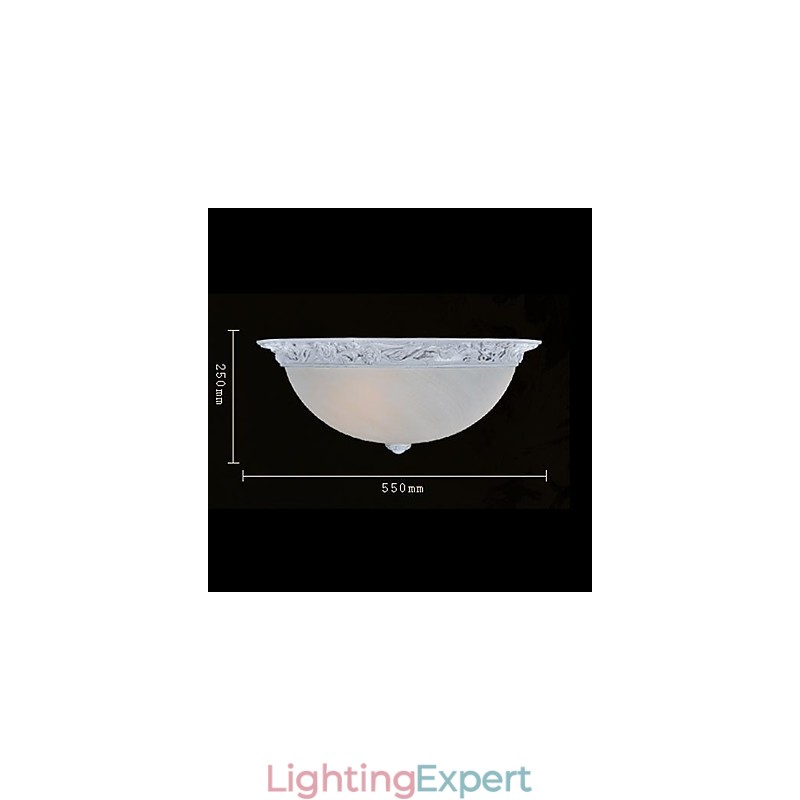 White Flush Mount Light Glass Resin Carving European Classic
