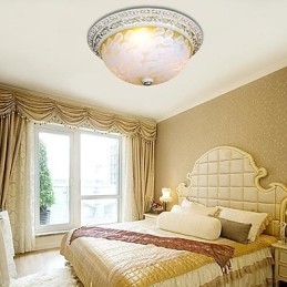 White Flush Mount Light Pattern Glass Resin Gold Carving European Classic
