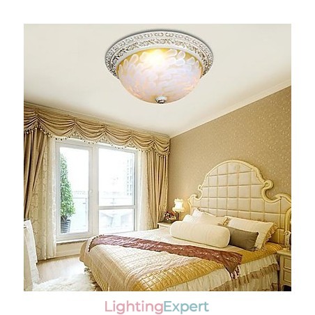 White Flush Mount Light Pattern Glass Resin Gold Carving European Classic