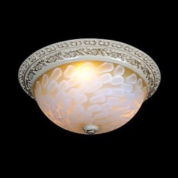White Flush Mount Light Pattern Glass Resin Gold Carving European Classic