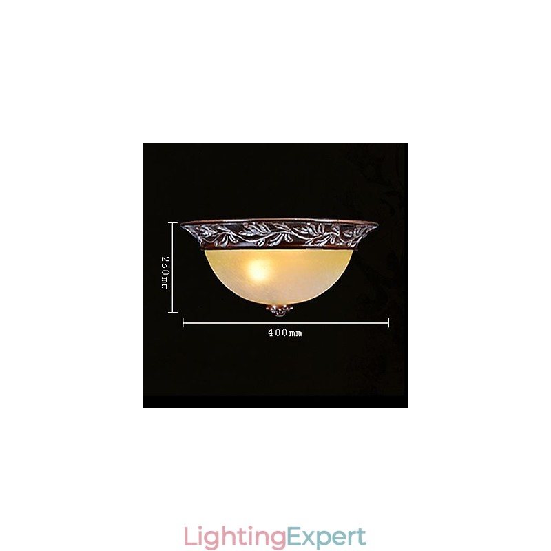Flush Mount Light White Yellow Glass Resin Silver Carving European Classic