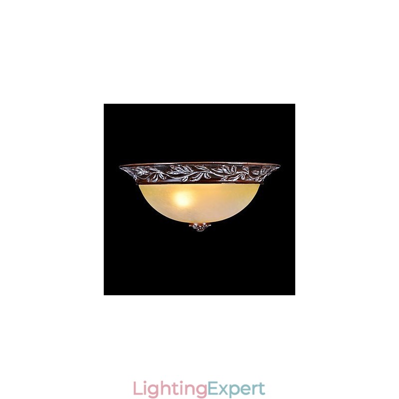 Flush Mount Light White Yellow Glass Resin Silver Carving European Classic