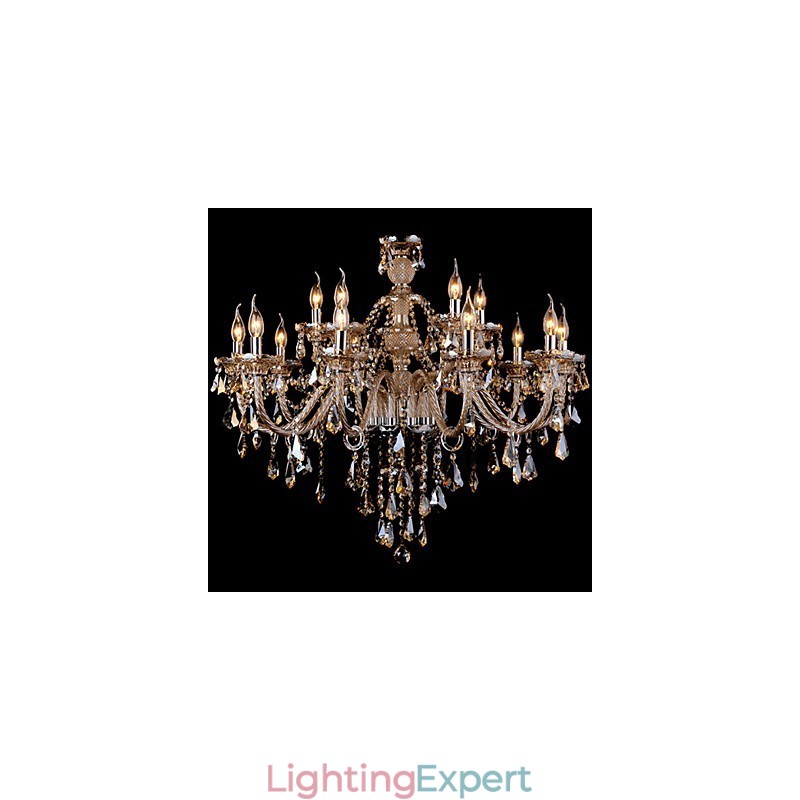 Chandelier Crystal Cognac Color Luxury Modern 2 Tiers Living 15 Lights