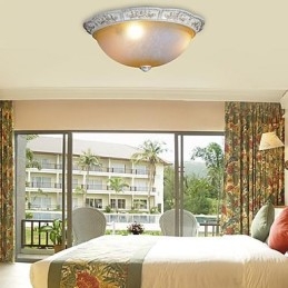 White Flush Mount Light Yellow White Glass Resin Pattern Carving European Classic