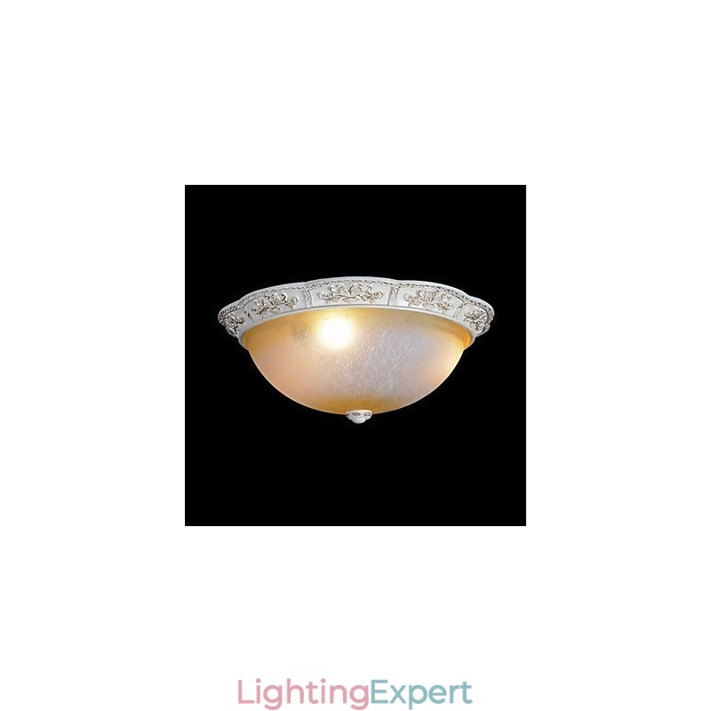 White Flush Mount Light Yellow White Glass Resin Pattern Carving European Classic