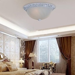White Flush Mount Light Glass Resin Carving European Classic
