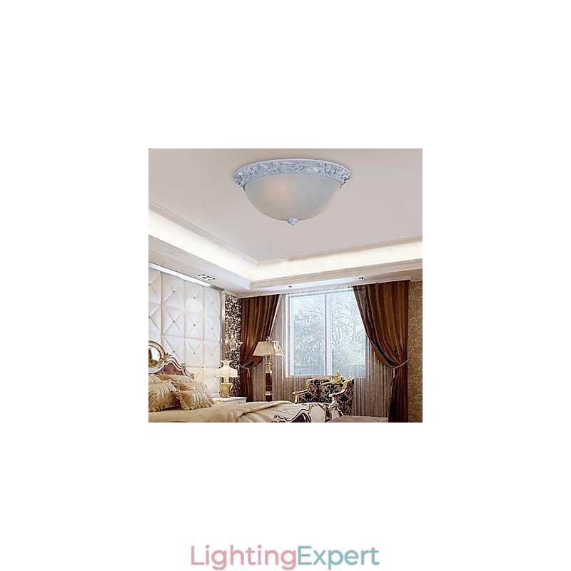 White Flush Mount Light Glass Resin Carving European Classic