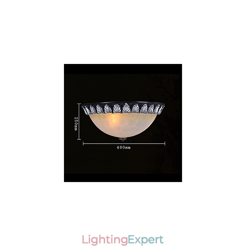 Flush Mount Light Pattern Glass Resin Silver Carving European Classic