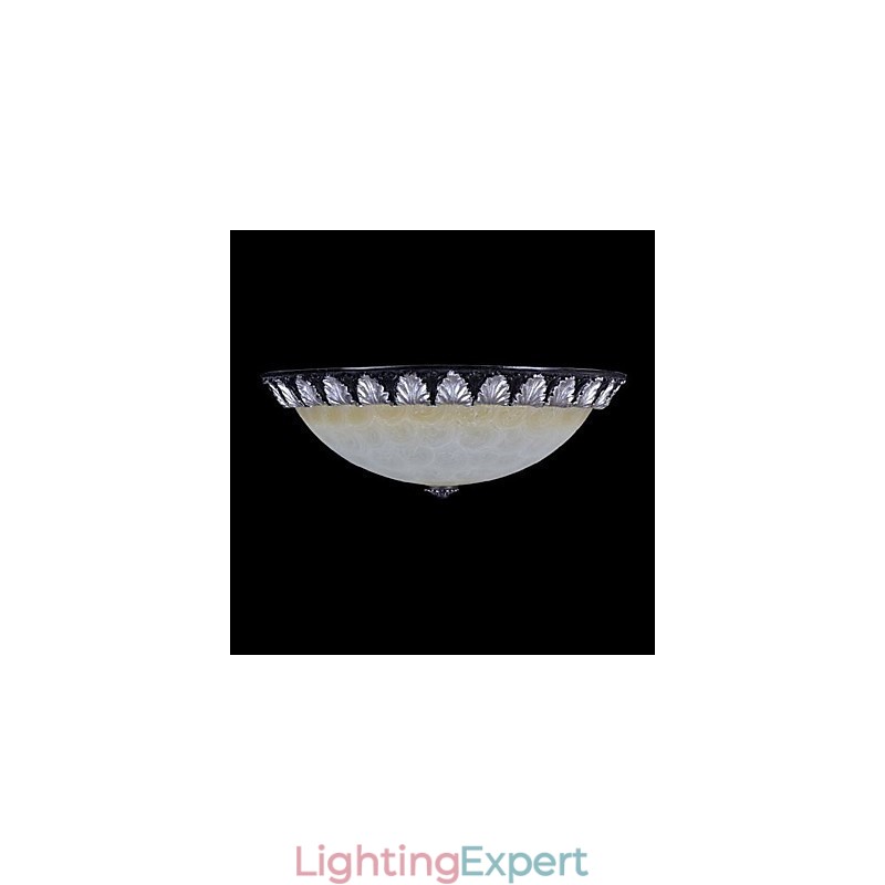 Flush Mount Light Pattern Glass Resin Silver Carving European Classic