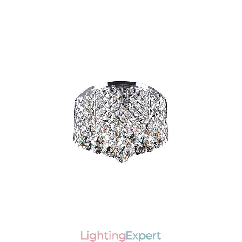 Contemporary Crystal Flush Mount with 4 Lights and Metal Drum Shade