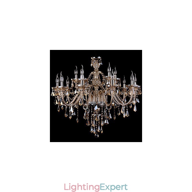 Chandelier Crystal Cognac Color Luxury Modern 2 Tiers Living 15 Lights