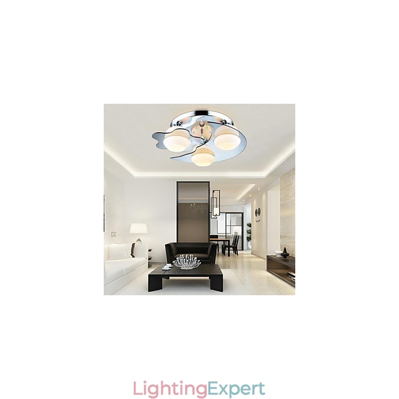 Flush Mount 3 Lights Modern Fashion Contracted White Stainless Steel Metal