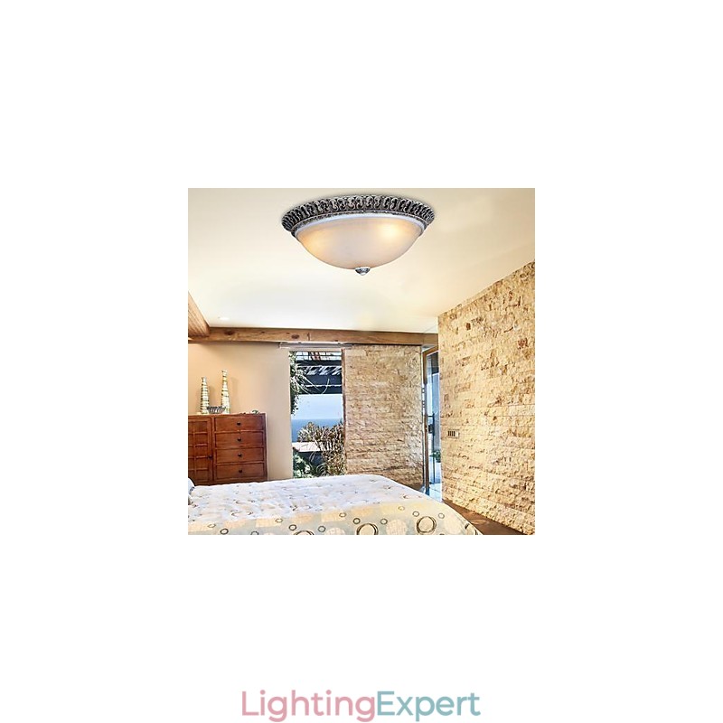 Dark Brown Flush Mount Light Glass Resin Pattern Carving European Classic