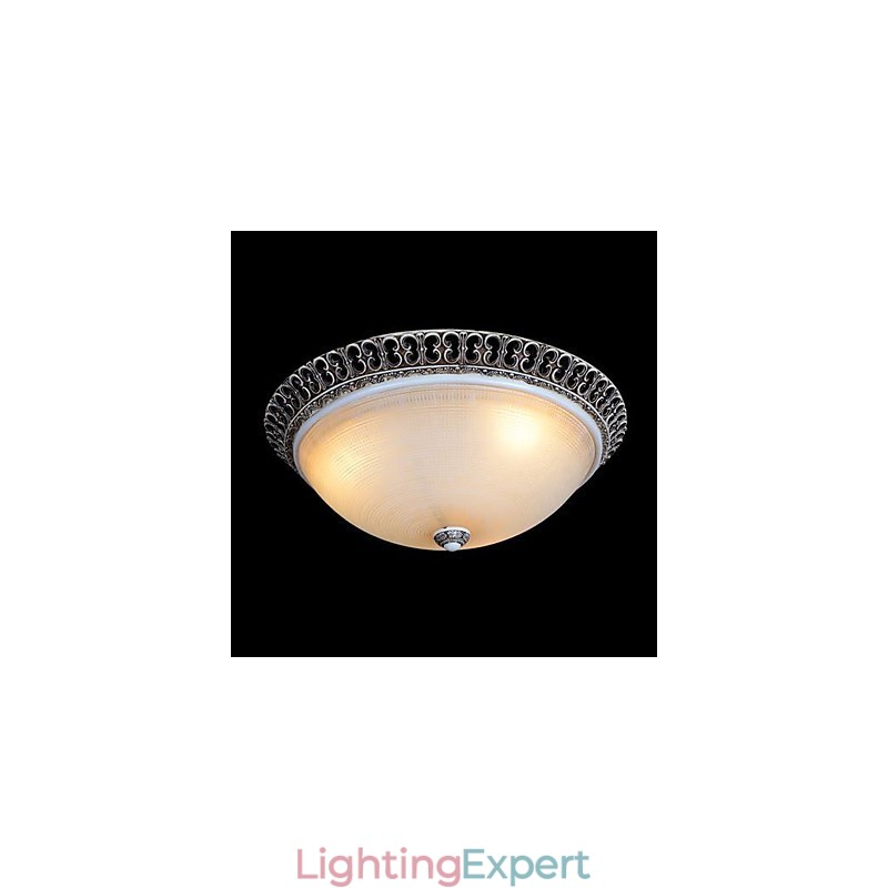 Dark Brown Flush Mount Light Glass Resin Pattern Carving European Classic