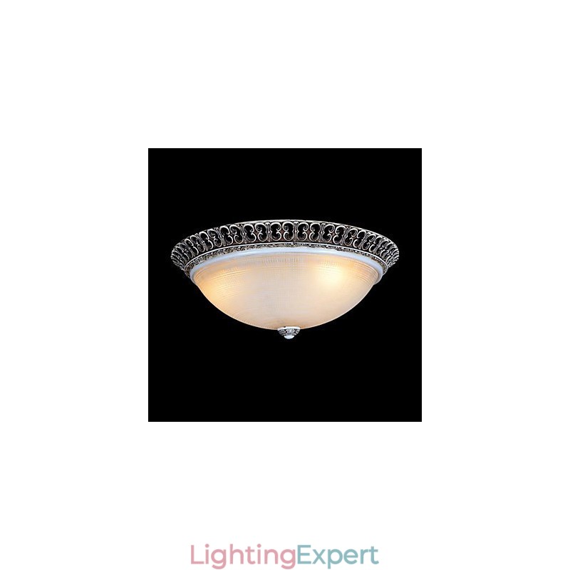Dark Brown Flush Mount Light Glass Resin Pattern Carving European Classic