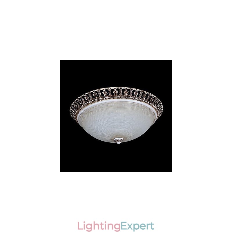Dark Brown Flush Mount Light Glass Resin Pattern Carving European Classic