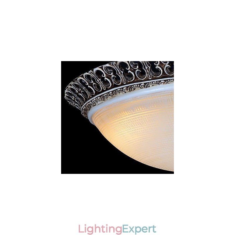 Dark Brown Flush Mount Light Glass Resin Pattern Carving European Classic