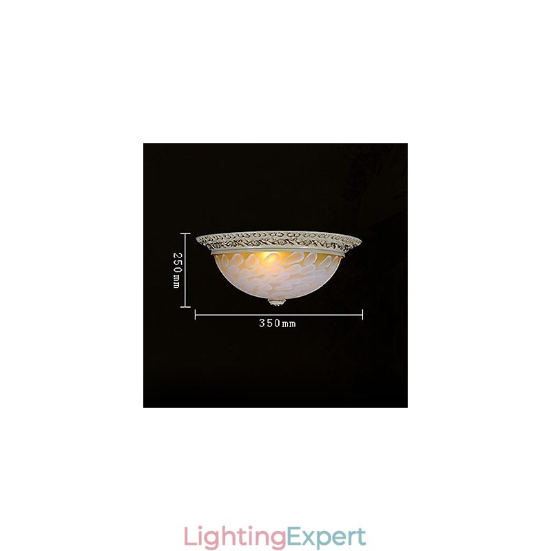 White Flush Mount Light Pattern Glass Resin Gold Carving European Classic