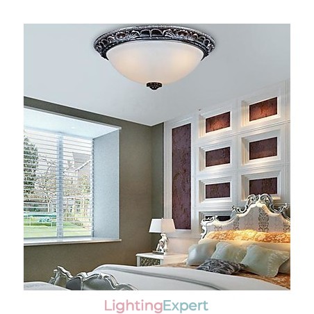 Flush Mount Light Glass Resin Silver Carving Retro European Classic