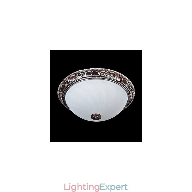 Flush Mount Light Glass Resin Silver Carving Retro European Classic