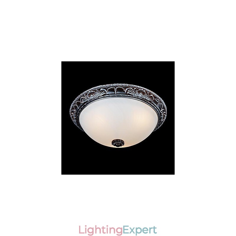 Flush Mount Light Glass Resin Silver Carving Retro European Classic