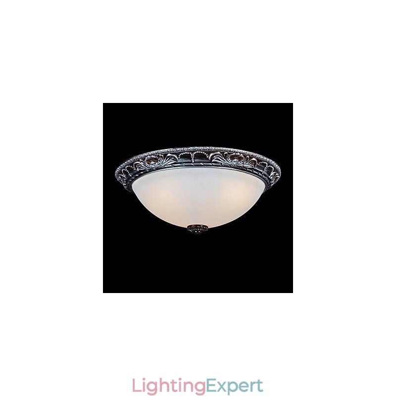 Flush Mount Light Glass Resin Silver Carving Retro European Classic