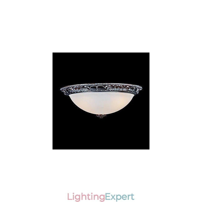 Flush Mount Light Glass Resin Silver Carving Retro European Classic