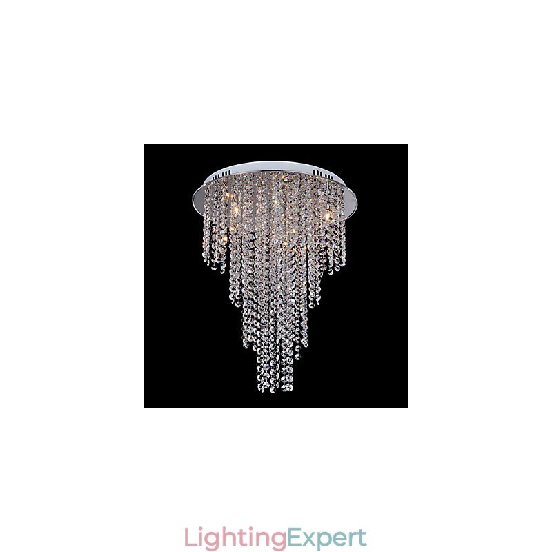 Crystal Flush Mount 8 Light Contemporary Metal Electroplating