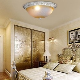 White Flush Mount Light Yellow White Glass Resin Pattern Carving European Classic