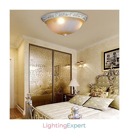 White Flush Mount Light Yellow White Glass Resin Pattern Carving European Classic