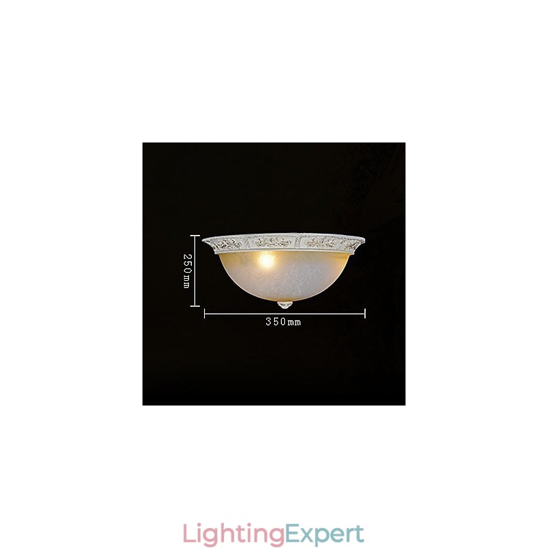 White Flush Mount Light Yellow White Glass Resin Pattern Carving European Classic
