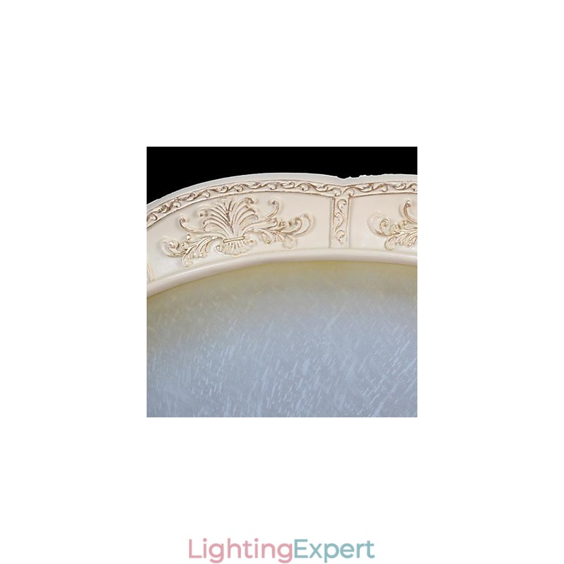 White Flush Mount Light Yellow White Glass Resin Pattern Carving European Classic