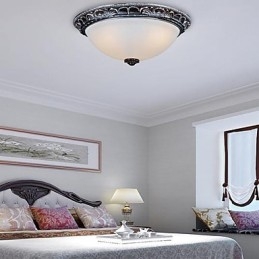 Flush Mount Light Glass Resin Silver Carving Retro European Classic