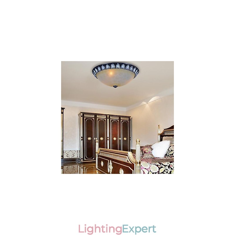 Flush Mount Light Pattern Glass Resin Silver Carving European Classic