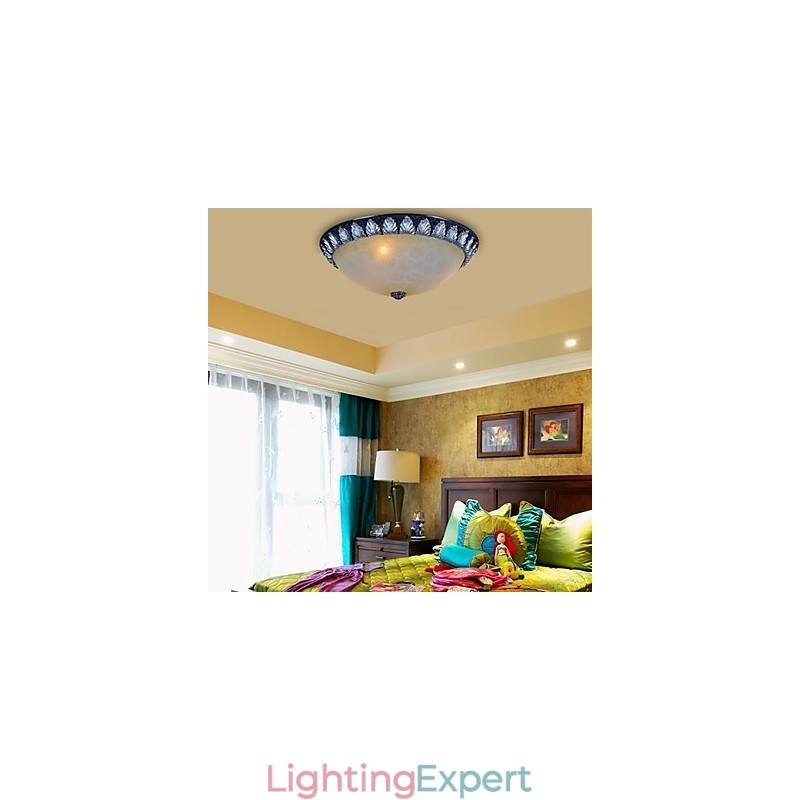 Flush Mount Light Pattern Glass Resin Silver Carving European Classic