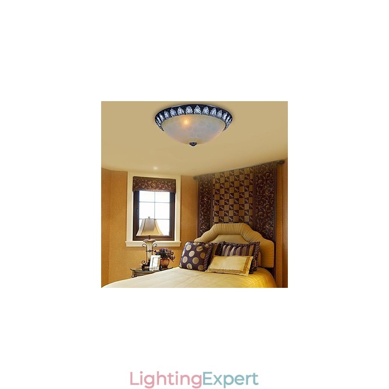 Flush Mount Light Pattern Glass Resin Silver Carving European Classic