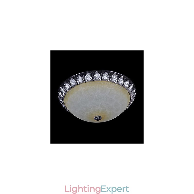 Flush Mount Light Pattern Glass Resin Silver Carving European Classic