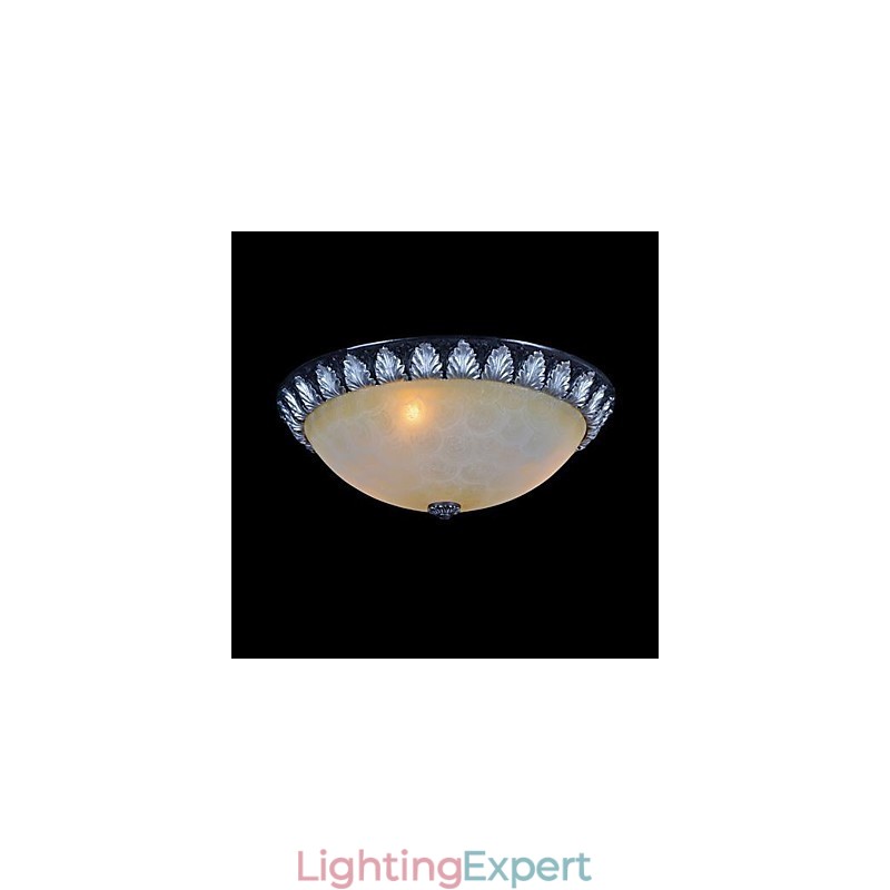 Flush Mount Light Pattern Glass Resin Silver Carving European Classic