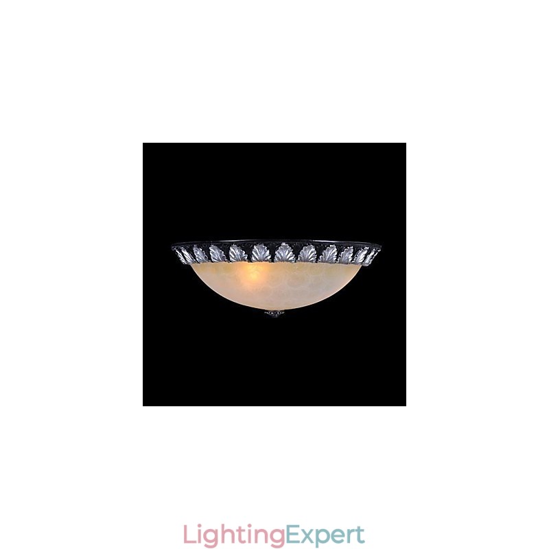 Flush Mount Light Pattern Glass Resin Silver Carving European Classic