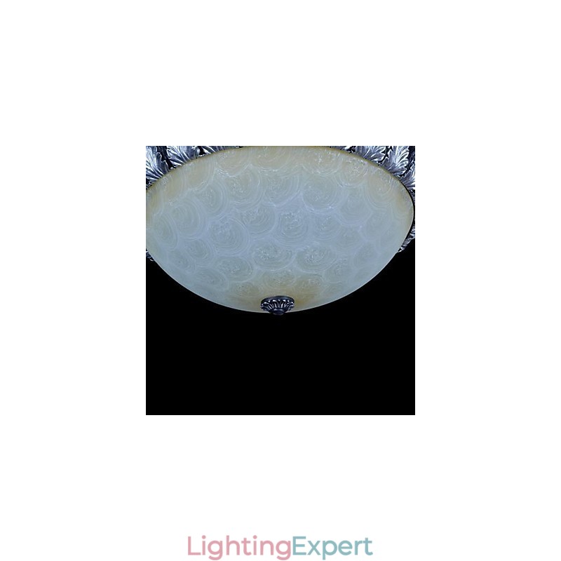 Flush Mount Light Pattern Glass Resin Silver Carving European Classic