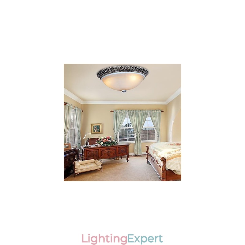 Dark Brown Flush Mount Light Glass Resin Pattern Carving European Classic