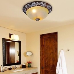 Flush Mount Light White Yellow Glass Resin Silver Carving European Classic